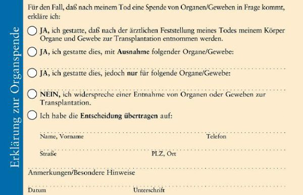 Organspendeausweis hinten